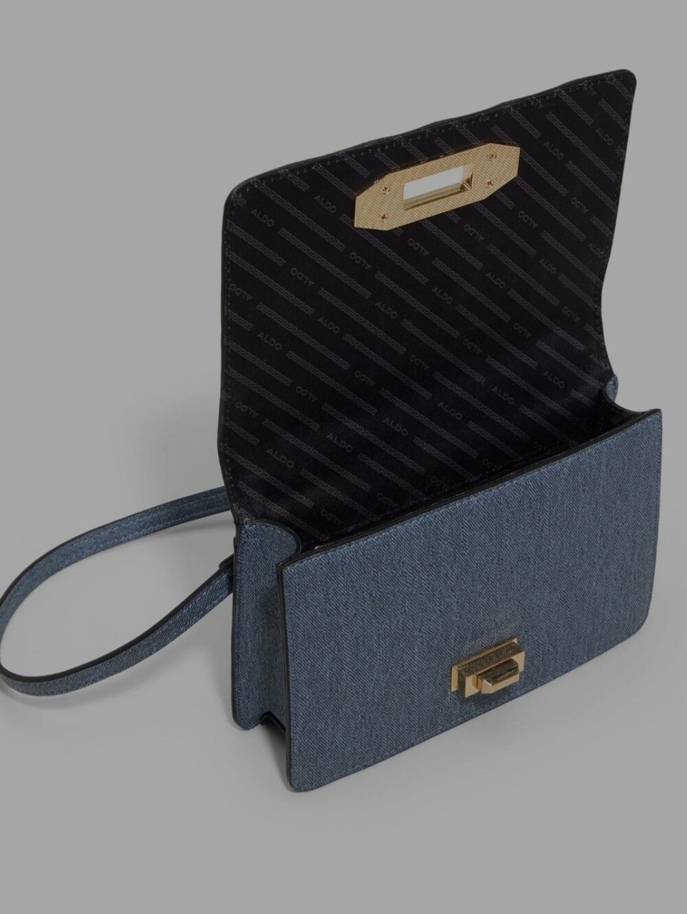 Aldo Striped Denim Panel Crossbody in Mixed Blues with Gold Hardware - Picture 4 of 7